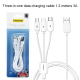 Câble USB 3 En 1 1.2 M 3 A Pour Charge Rapide Simultanée Et Transmission De Données 8 Pin Type-C Micro USB