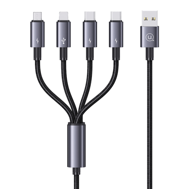 Câble De Charge Rapide Type C 4 En 1 Tressé Avec Connecteur Lightning Puce E Marker Et Alliage D’Aluminium