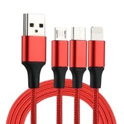Câble De Charge 3 En 1 USB Vers Lightning USB-C Et Micro-USB En Nylon Tressé 120 cm Pour Smartphones