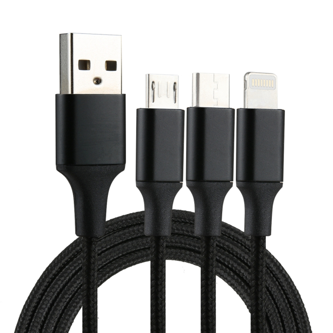 Câble De Charge 3 En 1 USB Vers Lightning USB-C Et Micro-USB En Nylon Tressé 120 cm Pour Smartphones - www.yonis-shop.com
