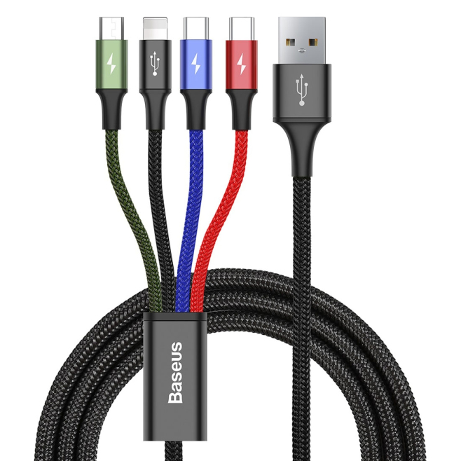 Câble De Charge 4 En 1 3.5 A 1.2 M Tressé Nylon USB C 8 Pin Micro USB Pour Smartphones