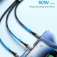 Câble De Charge 3 En 1 Type C 8 Pin Et Micro USB Pour 3 Appareils Charge Simultanée 30 W Tresse Nylon Durable