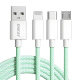 Câble De Charge Et De Données 3 En 1 8 Pin USB C Micro USB 3 A Nylon Tressé 1 M