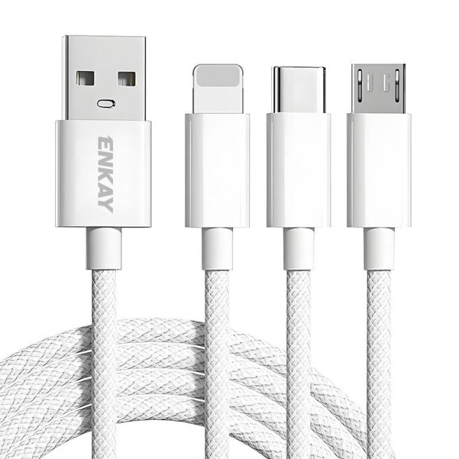 Câble De Charge Et De Données 3 En 1 8 Pin USB C Micro USB 3 A Nylon Tressé 1 M