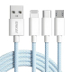 Câble De Charge Et De Données 3 En 1 8 Pin USB C Micro USB 3 A Nylon Tressé 1 M