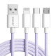 Câble De Charge Et De Données 3 En 1 8 Pin USB C Micro USB 3 A Nylon Tressé 1 M