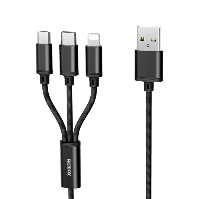 Câble De Charge 3 En 1 USB Vers 8 Pin USB-C Et Micro USB 1 m 2.8 A Avec Alliage D’Aluminium Et Fil Tressé En PVC