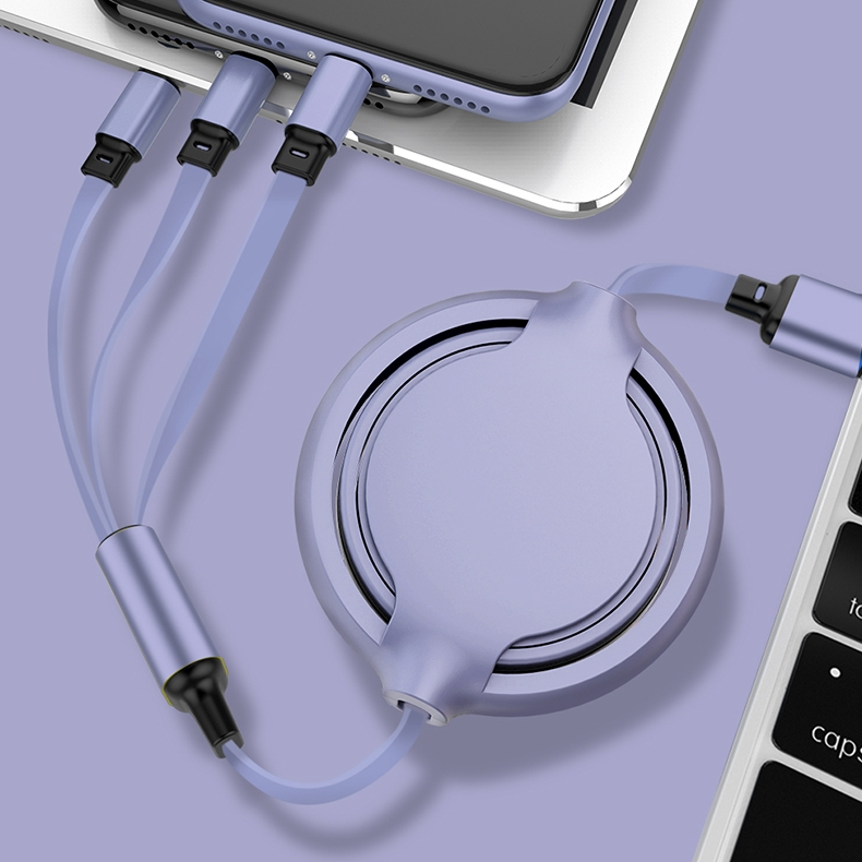 Câble de Charge 3 en 1 Rétractable en Silicone Liquide USB-C 8Pin et