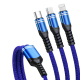 Câble USB 3 En 1 Charge Rapide 6A 66W Tressé 8 Pin Micro USB USB-C Résistant et Universel