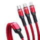 Câble USB 3 En 1 Charge Rapide 6A 66W Tressé 8 Pin Micro USB USB-C Résistant et Universel