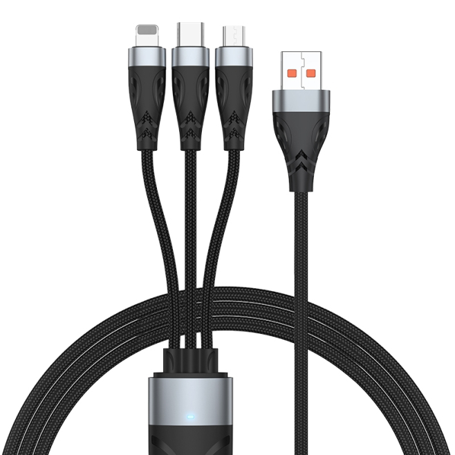 Câble De Charge Rapide 3 En 1 USB Vers USB C 8 Broches Et Micro USB Jusqu’à 66 W