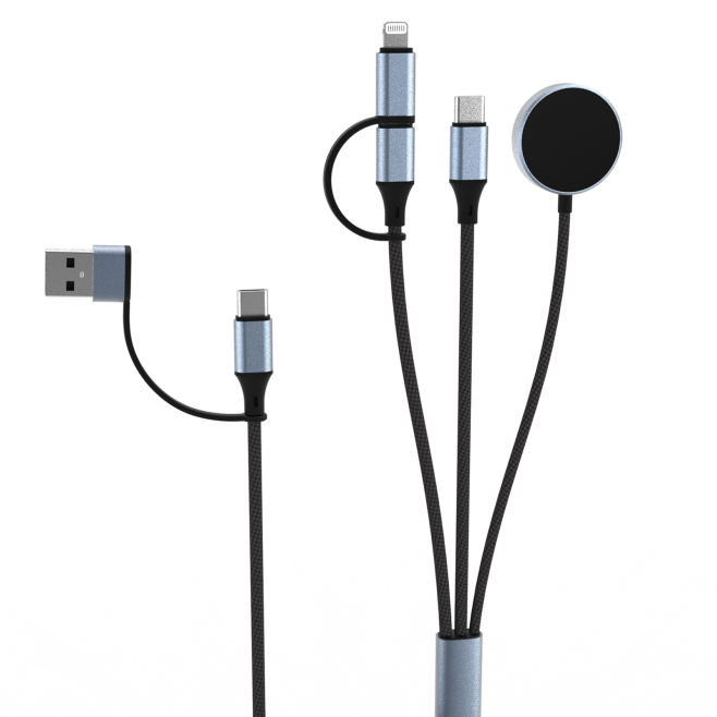 Câble De Charge Rapide 100 W Pour Trois Appareils Entrées USB A USB C Sorties Type C 8 Pin Et Montre Tressé En Nylon 1 Mètre