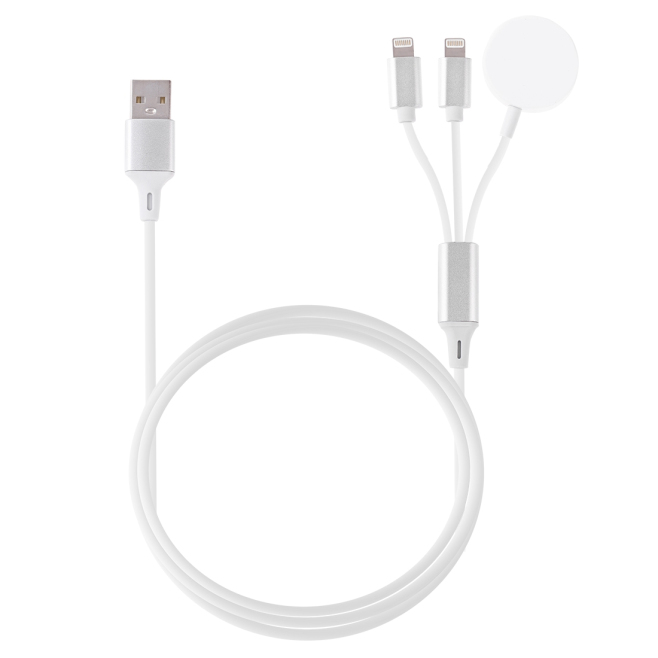 Câble De Charge Magnétique 3 En 1 8 Broches Pour Téléphone Et Montre Charge Simultanée 1 m Blanc Résistant À La Torsion