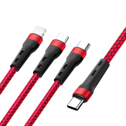 Câble De Charge Et De Données USB Type C 3 En 1 8 Pin Type C Micro USB Pour Trois Appareils 66 W 130 cm Tressé Nylon