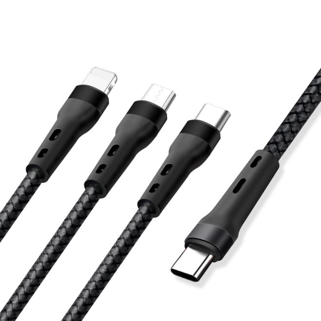 Câble De Charge Et De Données USB Type C 3 En 1 8 Pin Type C Micro USB Pour Trois Appareils 66 W 130 cm Tressé Nylon