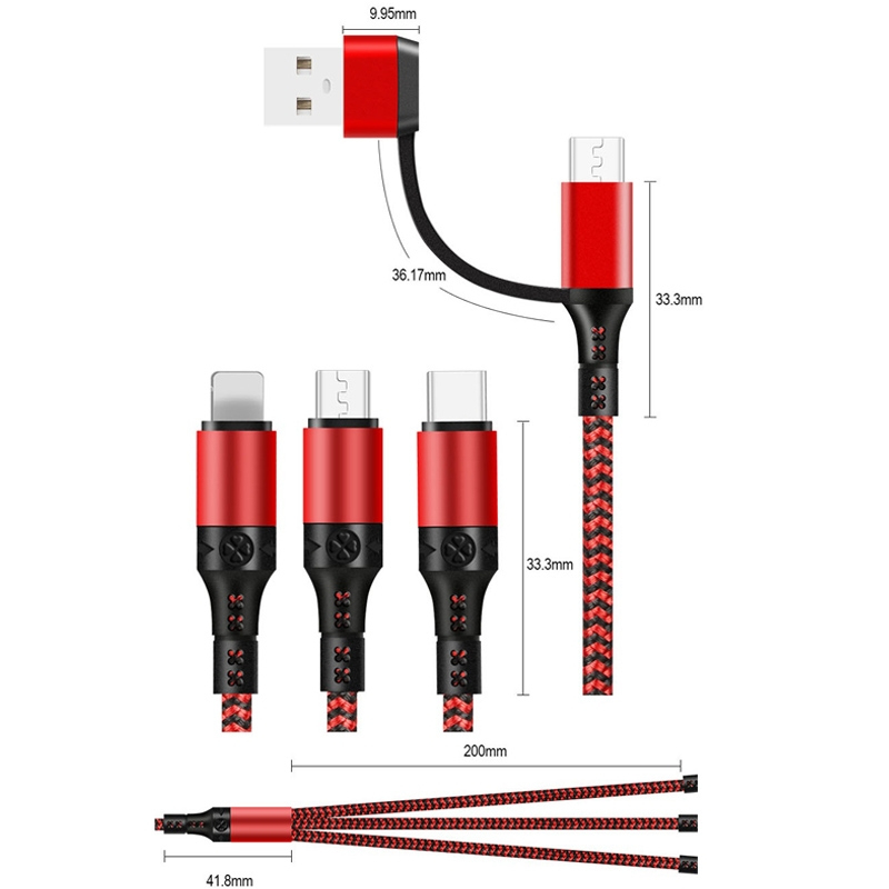 Câble De Charge Rapide 5 En 1 USB USB-C Vers 8 Pin Micro USB USB-C 3A