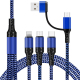 Câble De Charge Rapide 5 En 1 À Double Entrée USB USB C 3A Pour 3 Téléphones Nylon Tressé 1,2 M