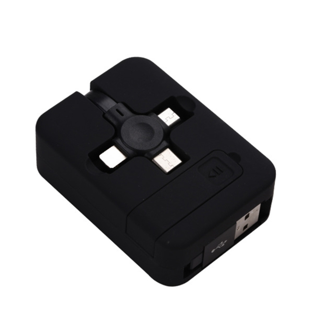Câble 3 En 1 USB 8 Pin Micro USB USB-C Télescopique 1 m Avec Support Mobile Et Rangement Intégré