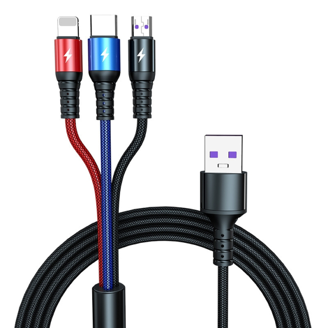 Câble USB 3 En 1 De Charge Rapide Et Transfert De Données 8 Pin USB C Micro USB 5A Tressé Avec Protection Surcharge