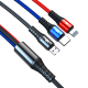 Câble USB 3 En 1 De Charge Rapide Et Transfert De Données 8 Pin USB C Micro USB 5A Tressé Avec Protection Surcharge