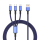 Câble De Charge Rapide 3 En 1 3A USB Type-C 8 Pin Micro USB Tressé Nylon 1,2 m Bleu 480 Mbps