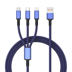 Câble De Charge Rapide 3 En 1 3A USB Type-C 8 Pin Micro USB Tressé Nylon 1,2 m Bleu 480 Mbps