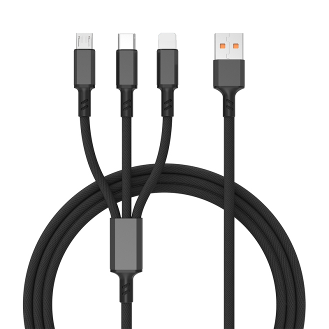 Câble De Charge Rapide 3 En 1 3A USB Type-C 8 Pin Micro USB Tressé Nylon 1,2 m Bleu 480 Mbps