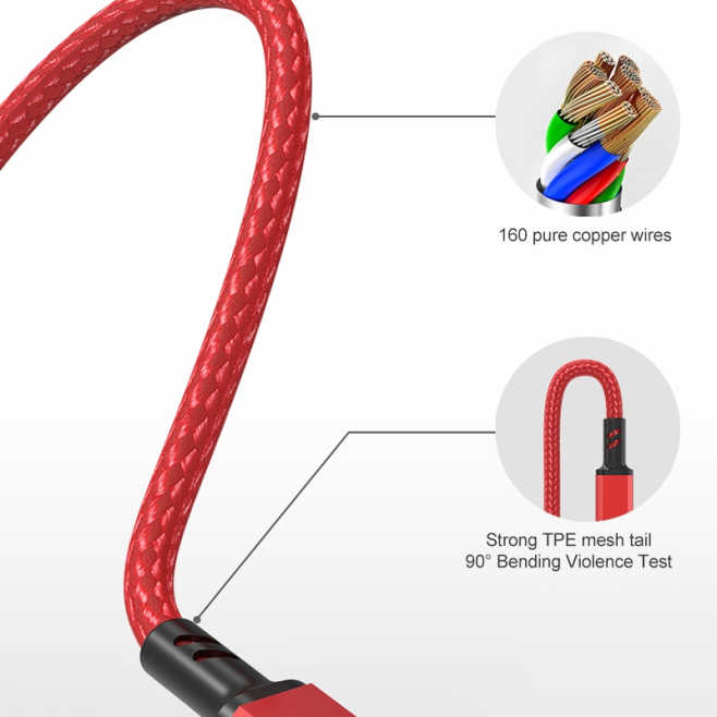 Câble De Charge 3 En 1 USB Type-C 8 Pin Micro USB 3A Tressé Nylon 1,2 m Transmission 480 Mbps