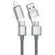 Câble De Charge Et Synchronisation 4 En 1 8 Pin USB Et 2 Type C 2.4A Tressé Avec Coque Aluminium 1 M