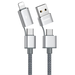 Câble De Charge Et Synchronisation 4 En 1 8 Pin USB Et 2 Type C 2.4A Tressé Avec Coque Aluminium 1 M - www.yonis-shop.com