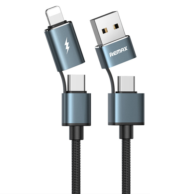 Câble De Charge Et Synchronisation 4 En 1 8 Pin USB Et 2 Type C 2.4A Tressé Avec Coque Aluminium 1 M