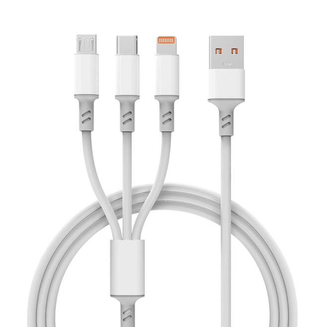 Câble De Charge Rapide 3 En 1 USB Type-C 8 Pin Micro USB 3A 480 Mbps 1,2 m Résistant En TPE