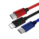 Câble De Charge 3 En 1 Tressé 1,2 m 8 Pin USB-C Et Micro USB Charge Simultanée Jusqu’à 3 A