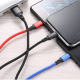 Câble De Charge 3 En 1 Tressé 1,2 m 8 Pin USB-C Et Micro USB Charge Simultanée Jusqu’à 3 A