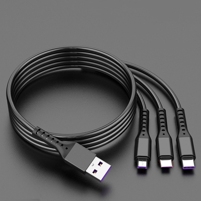 Câble De Charge Rapide 3 En 1 5A 1,2 m 8 Pin USB-C Type-C Micro USB Anti-Surcharge 2 Pièces