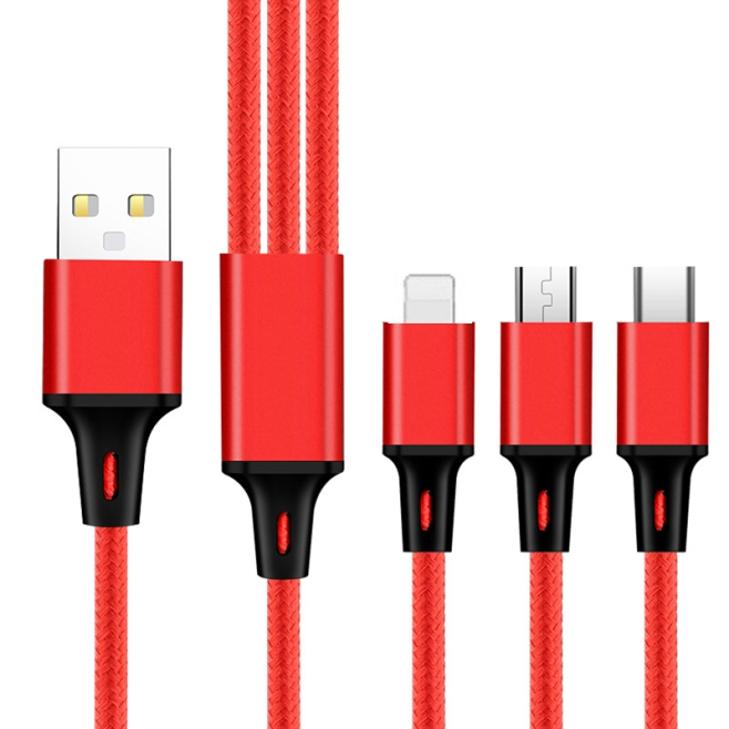 Câble De Charge Rapide 3 En 1 2 Pièces 8 Pin USB-C Micro USB Avec Protection Anti-Surcharge Et Embout Aluminium Anti-Oxydation