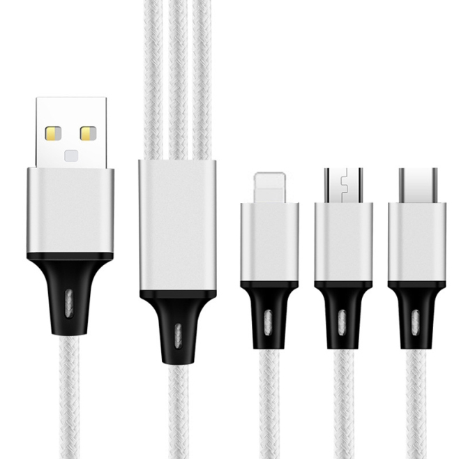 Câble De Charge Rapide 3 En 1 2 Pièces Micro USB USB Type C Et 8 Pin 120 cm Avec Protection Contre La Surcharge