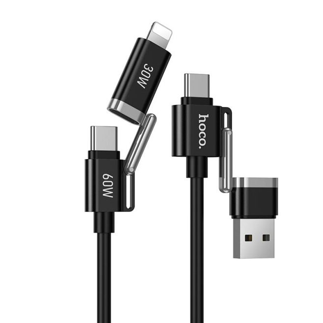 Câble De Charge Et De Données 4 En 1 USB-A Type-C 8 Pin 60 W En Silicone 120 cm