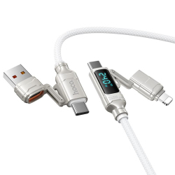 Câble De Charge Et Données 4 En 1 240W PD 3.1 Avec Affichage Numérique 1.2 m Tressé Type-C 8-Pin