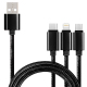 Câble De Charge Et De Données 3 En 1 USB C 8 Pin Micro USB Lot De 5 Pour 3 Appareils Simultanément Tressé 120 Cm 2 A