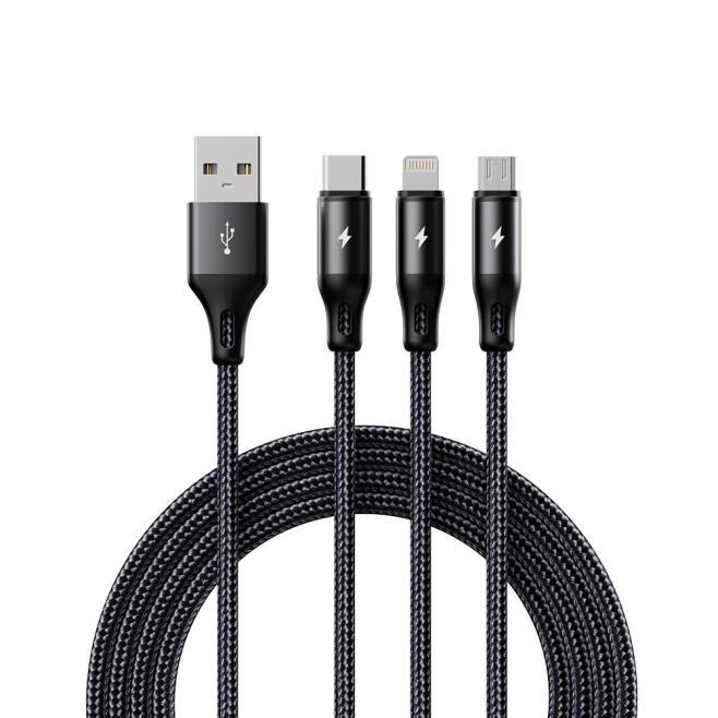 Câble De Charge Et De Transfert De Données 3 En 1 USB Vers 8 Pin Type C Et Micro USB 3 A Tressé