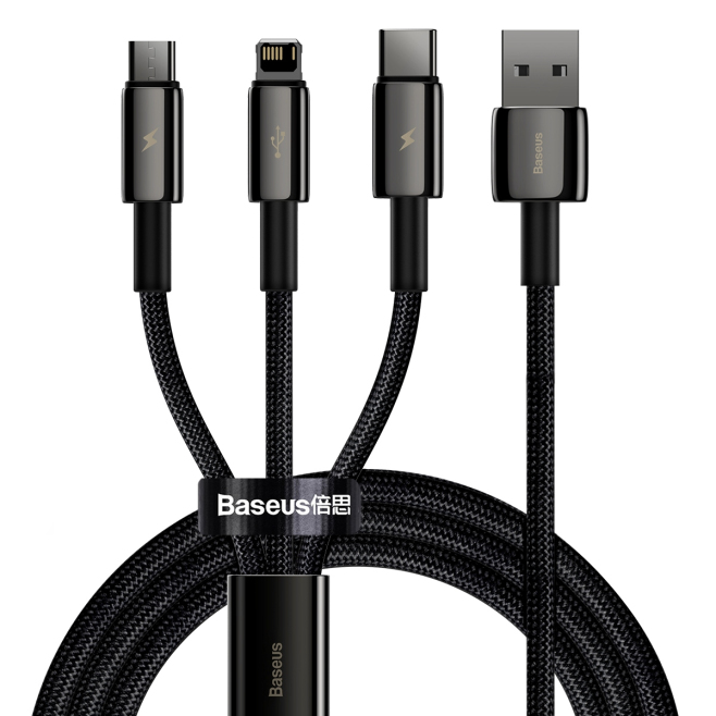 Câble De Charge Et Données 3 En 1 8 Pin USB C Micro USB Charge Simultanée 3.5 A 1.5 M