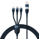 Câble De Charge Rapide 3 En 1 100W USB Type-C Micro USB 8 Pin Tressé Nylon 1,2 m Bleu