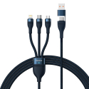 Câble De Charge Rapide 3 En 1 100W USB Type-C Micro USB 8 Pin Tressé Nylon 1,2 m Bleu - www.yonis-shop.com
