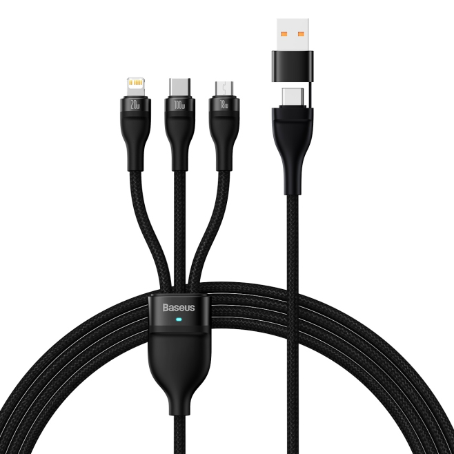 Câble De Charge Rapide 3 En 1 100W USB Type-C Micro USB 8 Pin Tressé Nylon 1,2 m Bleu