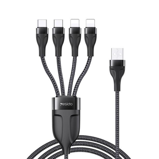 Câble De Charge USB Avec Double Type C Et Double 8 Pin 1,2 M 20 W 4 A Pour 4 Appareils En Nylon Tressé