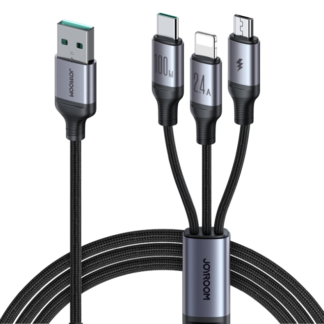 Câble De Charge 3 En 1 USB Type-C 8 Pin Micro USB 100W 1,2 m Charge 3 Appareils Simultanément Tressé Nylon Rendu Résistant