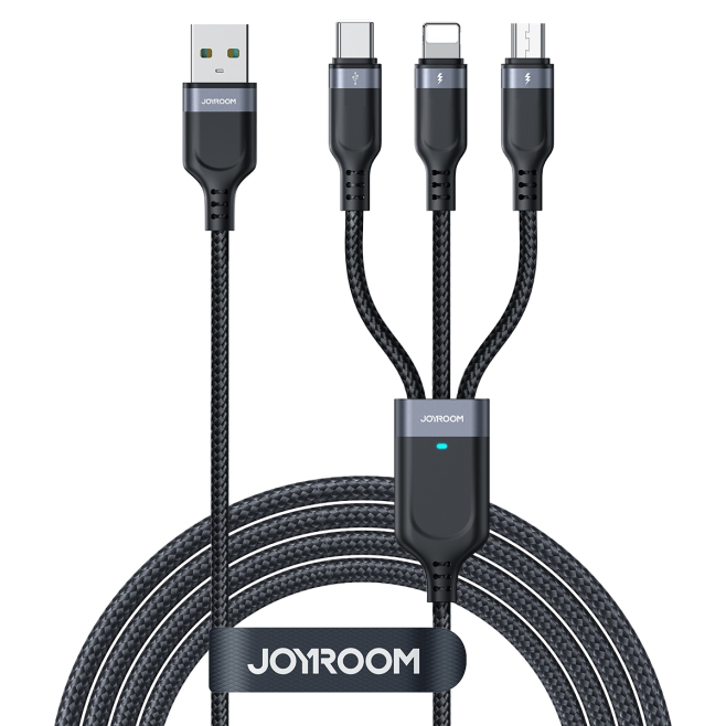 Câble 3 En 1 De Charge Et Transfert USB Vers 8 Pin USB-C Et Micro-USB Pour 3 Appareils 120 Cm En Nylon Tressé