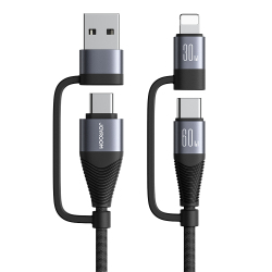 Câble De Charge Et De Données 4 En 1 60 W 120 Cm Tressé En Nylon Résistant USB-C Vers 8 Pin Et USB-C