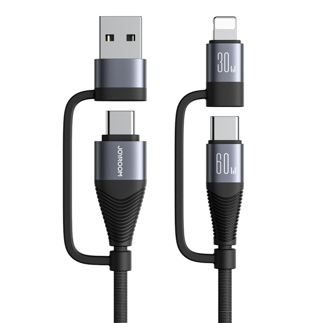 Câble De Charge Et De Données 4 En 1 60 W 120 Cm Tressé En Nylon Résistant USB-C Vers 8 Pin Et USB-C